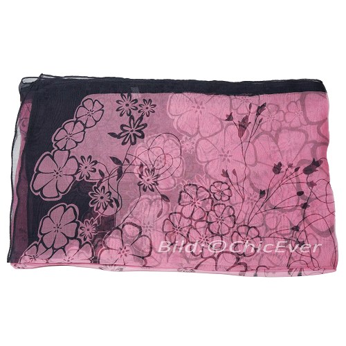 Schal aus 100% Seide Seidenschal Blumen 50x170cm rosa schwarz 3150